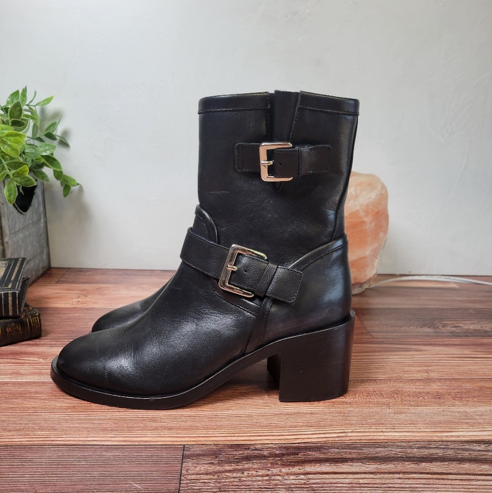 Aquatalia Billina Combo Moto Women's Black leather ankle boots